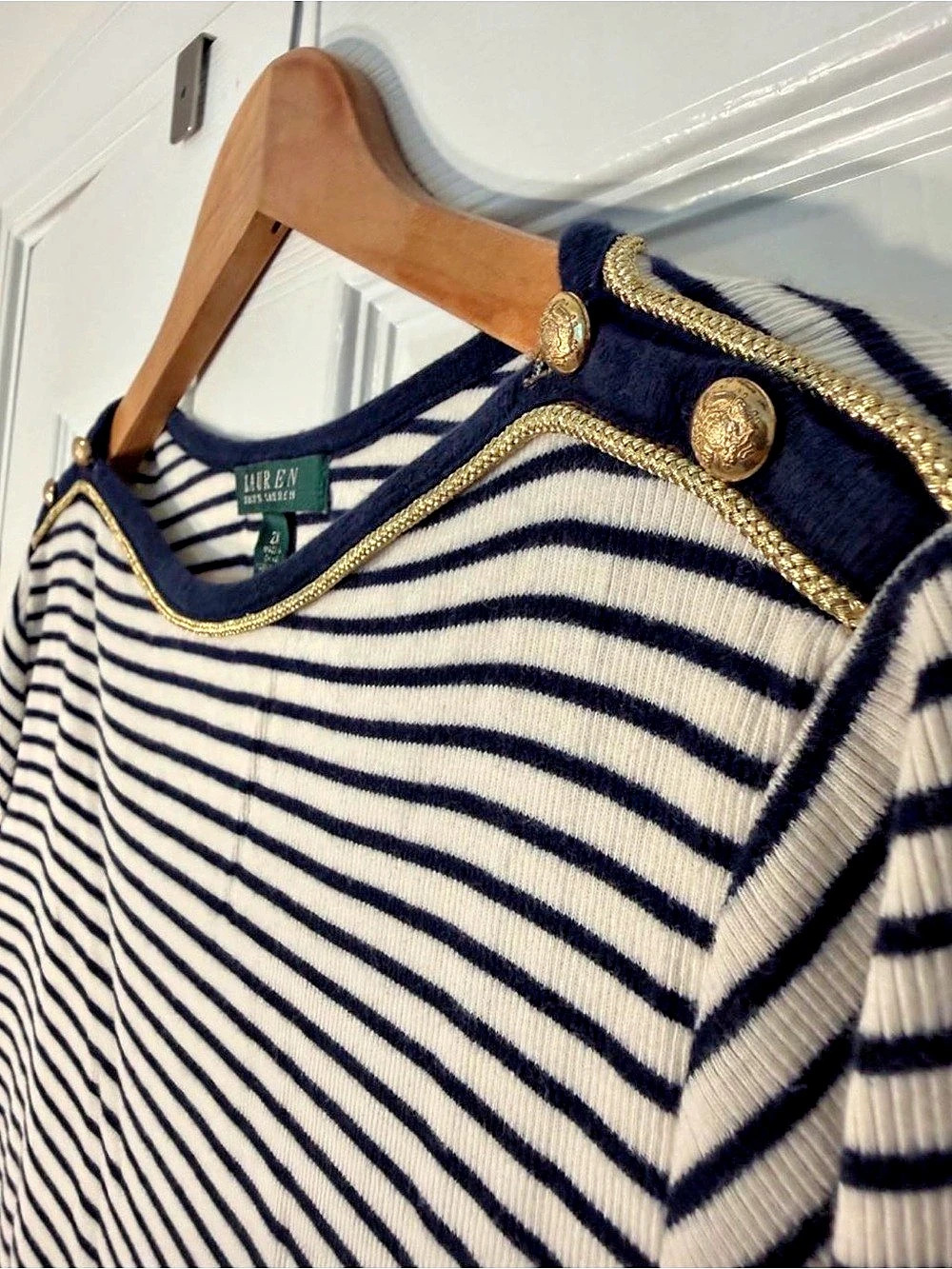 Lauren Ralph Lauren Striped Long Sleeve Top in Blue & White Size 2X Like New